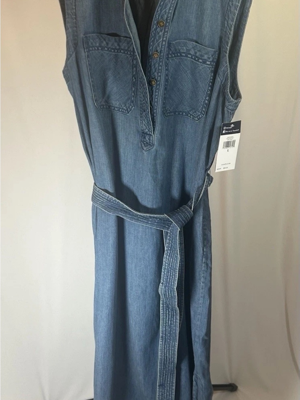 NWT Chaps Blue Denim Maxi Shirt Dress with Waist Tie